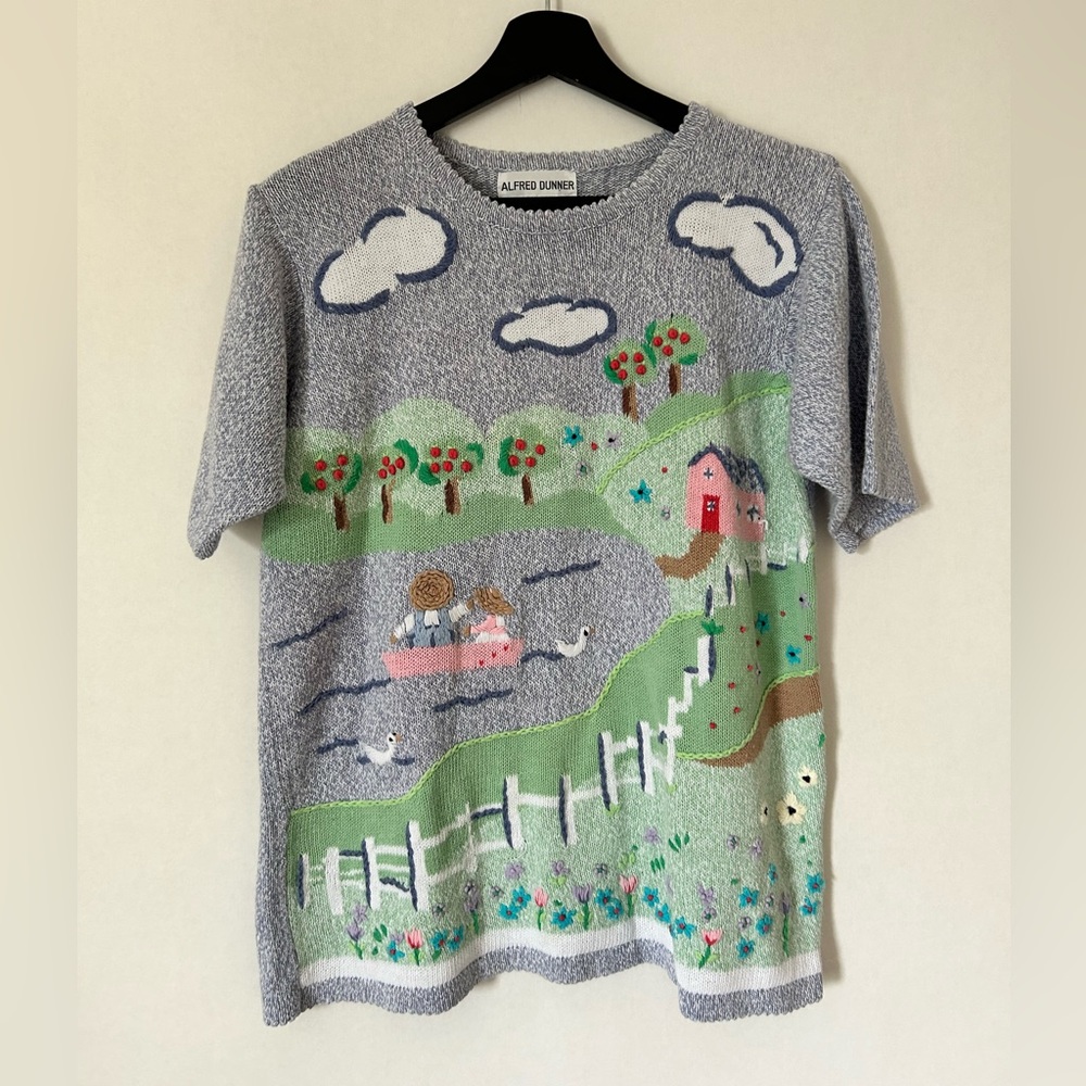 Vintage Alfred Dunner Embroidered Cottagecore Shortsleeve Sweater